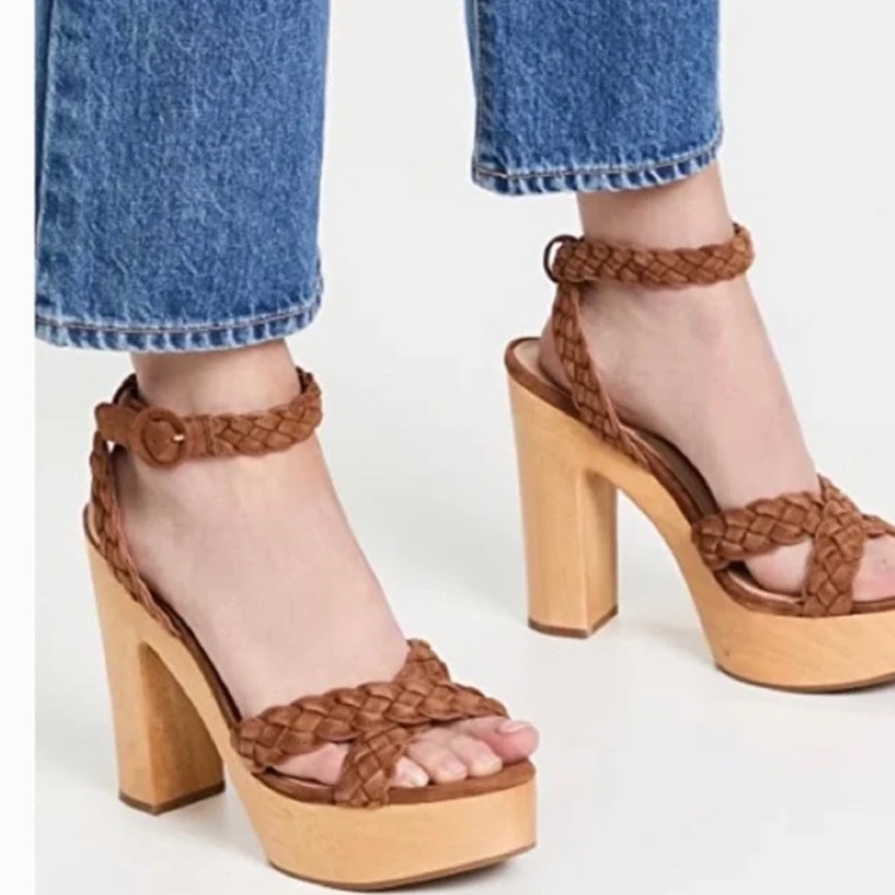 Veronica Beard Gael Suede Braided Ankle Strap Platform Sandals 9M
